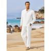imageCOOFANDY Mens 2 Pieces Cotton Linen Set Long Sleeve Henley Shirts Casual Beach Pants With Pockets Summer Yoga OutfitsAll White