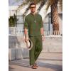 imageCOOFANDY Mens 2 Pieces Cotton Linen Set Long Sleeve Henley Shirts Casual Beach Pants With Pockets Summer Yoga OutfitsArmy Green
