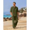 imageCOOFANDY Mens 2 Pieces Cotton Linen Set Long Sleeve Henley Shirts Casual Beach Pants With Pockets Summer Yoga OutfitsArmy Green