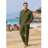 imageCOOFANDY Mens 2 Pieces Cotton Linen Set Long Sleeve Henley Shirts Casual Beach Pants With Pockets Summer Yoga OutfitsArmy Green