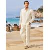 imageCOOFANDY Mens 2 Pieces Cotton Linen Set Long Sleeve Henley Shirts Casual Beach Pants With Pockets Summer Yoga OutfitsBeige