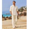 imageCOOFANDY Mens 2 Pieces Cotton Linen Set Long Sleeve Henley Shirts Casual Beach Pants With Pockets Summer Yoga OutfitsBeige