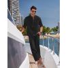 imageCOOFANDY Mens 2 Pieces Cotton Linen Set Long Sleeve Henley Shirts Casual Beach Pants With Pockets Summer Yoga OutfitsBlack