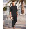 imageCOOFANDY Mens 2 Pieces Cotton Linen Set Long Sleeve Henley Shirts Casual Beach Pants With Pockets Summer Yoga OutfitsBlack