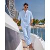 imageCOOFANDY Mens 2 Pieces Cotton Linen Set Long Sleeve Henley Shirts Casual Beach Pants With Pockets Summer Yoga OutfitsBlue