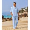 imageCOOFANDY Mens 2 Pieces Cotton Linen Set Long Sleeve Henley Shirts Casual Beach Pants With Pockets Summer Yoga OutfitsBlue