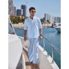 imageCOOFANDY Mens 2 Pieces Cotton Linen Set Long Sleeve Henley Shirts Casual Beach Pants With Pockets Summer Yoga OutfitsBlue