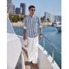 imageCOOFANDY Mens 2 Pieces Cotton Linen Set Long Sleeve Henley Shirts Casual Beach Pants With Pockets Summer Yoga OutfitsBlue Striped