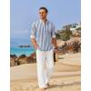 imageCOOFANDY Mens 2 Pieces Cotton Linen Set Long Sleeve Henley Shirts Casual Beach Pants With Pockets Summer Yoga OutfitsBlue Striped