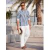 imageCOOFANDY Mens 2 Pieces Cotton Linen Set Long Sleeve Henley Shirts Casual Beach Pants With Pockets Summer Yoga OutfitsBlue Striped