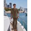 imageCOOFANDY Mens 2 Pieces Cotton Linen Set Long Sleeve Henley Shirts Casual Beach Pants With Pockets Summer Yoga OutfitsBrown