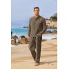 imageCOOFANDY Mens 2 Pieces Cotton Linen Set Long Sleeve Henley Shirts Casual Beach Pants With Pockets Summer Yoga OutfitsBrown