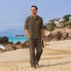 imageCOOFANDY Mens 2 Pieces Cotton Linen Set Long Sleeve Henley Shirts Casual Beach Pants With Pockets Summer Yoga OutfitsBrown