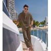 imageCOOFANDY Mens 2 Pieces Cotton Linen Set Long Sleeve Henley Shirts Casual Beach Pants With Pockets Summer Yoga OutfitsBrown