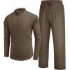 imageCOOFANDY Mens 2 Pieces Cotton Linen Set Long Sleeve Henley Shirts Casual Beach Pants With Pockets Summer Yoga OutfitsBrown