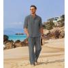 imageCOOFANDY Mens 2 Pieces Cotton Linen Set Long Sleeve Henley Shirts Casual Beach Pants With Pockets Summer Yoga OutfitsDark Grey