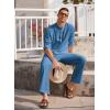 imageCOOFANDY Mens 2 Pieces Cotton Linen Set Long Sleeve Henley Shirts Casual Beach Pants With Pockets Summer Yoga OutfitsDenim Blue