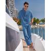 imageCOOFANDY Mens 2 Pieces Cotton Linen Set Long Sleeve Henley Shirts Casual Beach Pants With Pockets Summer Yoga OutfitsDenim Blue