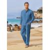 imageCOOFANDY Mens 2 Pieces Cotton Linen Set Long Sleeve Henley Shirts Casual Beach Pants With Pockets Summer Yoga OutfitsDenim Blue