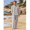imageCOOFANDY Mens 2 Pieces Cotton Linen Set Long Sleeve Henley Shirts Casual Beach Pants With Pockets Summer Yoga OutfitsGrey