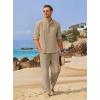 imageCOOFANDY Mens 2 Pieces Cotton Linen Set Long Sleeve Henley Shirts Casual Beach Pants With Pockets Summer Yoga OutfitsKhaki