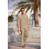 imageCOOFANDY Mens 2 Pieces Cotton Linen Set Long Sleeve Henley Shirts Casual Beach Pants With Pockets Summer Yoga OutfitsKhaki