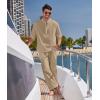 imageCOOFANDY Mens 2 Pieces Cotton Linen Set Long Sleeve Henley Shirts Casual Beach Pants With Pockets Summer Yoga OutfitsKhaki