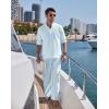 imageCOOFANDY Mens 2 Pieces Cotton Linen Set Long Sleeve Henley Shirts Casual Beach Pants With Pockets Summer Yoga OutfitsLight Blue