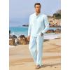 imageCOOFANDY Mens 2 Pieces Cotton Linen Set Long Sleeve Henley Shirts Casual Beach Pants With Pockets Summer Yoga OutfitsLight Blue