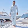 imageCOOFANDY Mens 2 Pieces Cotton Linen Set Long Sleeve Henley Shirts Casual Beach Pants With Pockets Summer Yoga OutfitsLight Blue