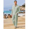 imageCOOFANDY Mens 2 Pieces Cotton Linen Set Long Sleeve Henley Shirts Casual Beach Pants With Pockets Summer Yoga OutfitsLight Green