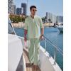 imageCOOFANDY Mens 2 Pieces Cotton Linen Set Long Sleeve Henley Shirts Casual Beach Pants With Pockets Summer Yoga OutfitsLight Green