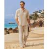imageCOOFANDY Mens 2 Pieces Cotton Linen Set Long Sleeve Henley Shirts Casual Beach Pants With Pockets Summer Yoga OutfitsLight Khaki