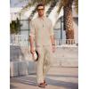 imageCOOFANDY Mens 2 Pieces Cotton Linen Set Long Sleeve Henley Shirts Casual Beach Pants With Pockets Summer Yoga OutfitsLight Khaki