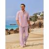 imageCOOFANDY Mens 2 Pieces Cotton Linen Set Long Sleeve Henley Shirts Casual Beach Pants With Pockets Summer Yoga OutfitsMisty Rose
