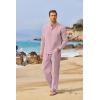 imageCOOFANDY Mens 2 Pieces Cotton Linen Set Long Sleeve Henley Shirts Casual Beach Pants With Pockets Summer Yoga OutfitsMisty Rose