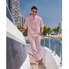 imageCOOFANDY Mens 2 Pieces Cotton Linen Set Long Sleeve Henley Shirts Casual Beach Pants With Pockets Summer Yoga OutfitsMisty Rose