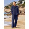 imageCOOFANDY Mens 2 Pieces Cotton Linen Set Long Sleeve Henley Shirts Casual Beach Pants With Pockets Summer Yoga OutfitsNavy Blue