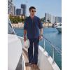 imageCOOFANDY Mens 2 Pieces Cotton Linen Set Long Sleeve Henley Shirts Casual Beach Pants With Pockets Summer Yoga OutfitsNavy Blue