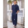 imageCOOFANDY Mens 2 Pieces Cotton Linen Set Long Sleeve Henley Shirts Casual Beach Pants With Pockets Summer Yoga OutfitsNavy Blue