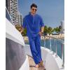imageCOOFANDY Mens 2 Pieces Cotton Linen Set Long Sleeve Henley Shirts Casual Beach Pants With Pockets Summer Yoga OutfitsRoyal Blue