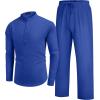 imageCOOFANDY Mens 2 Pieces Cotton Linen Set Long Sleeve Henley Shirts Casual Beach Pants With Pockets Summer Yoga OutfitsRoyal Blue