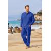 imageCOOFANDY Mens 2 Pieces Cotton Linen Set Long Sleeve Henley Shirts Casual Beach Pants With Pockets Summer Yoga OutfitsRoyal Blue