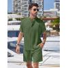 imageCOOFANDY Mens 2 Pieces Linen Set Henley Shirt Short Sleeve and Shorts Summer Beach Yoga Matching OutfitsArmy Green