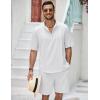 imageCOOFANDY Mens 2 Pieces Linen Set Henley Shirt Short Sleeve and Shorts Summer Beach Yoga Matching OutfitsAwhite