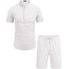 imageCOOFANDY Mens 2 Pieces Linen Set Henley Shirt Short Sleeve and Shorts Summer Beach Yoga Matching OutfitsAwhite