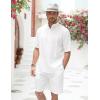 imageCOOFANDY Mens 2 Pieces Linen Set Henley Shirt Short Sleeve and Shorts Summer Beach Yoga Matching OutfitsAwhite