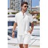 imageCOOFANDY Mens 2 Pieces Linen Set Henley Shirt Short Sleeve and Shorts Summer Beach Yoga Matching OutfitsAwhite