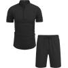 imageCOOFANDY Mens 2 Pieces Linen Set Henley Shirt Short Sleeve and Shorts Summer Beach Yoga Matching OutfitsBlack
