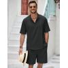 imageCOOFANDY Mens 2 Pieces Linen Set Henley Shirt Short Sleeve and Shorts Summer Beach Yoga Matching OutfitsBlack